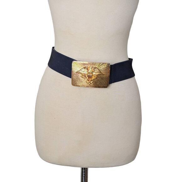 Belt Vintage Large Gold Eagle Buckle Shiny America - Picture 2 of 11